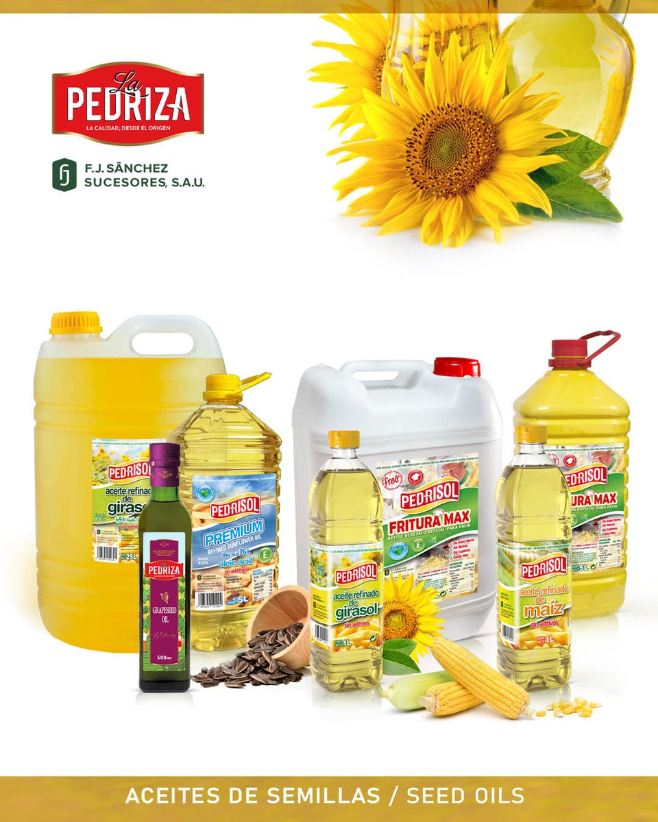 💪En Aceites La Pedriza contamos con una completa gama de aceites de semilla envasados.
Destacando, Girasol Alto Oleico, Girasol, Pepita de Uva, Maíz y otras semillas. Además de nuestro ESPECIAL para FRITURAS, FRITURAMAX
▶️aceiteslapedriza.com
#AceitedeGirasol 
#fjsanchez