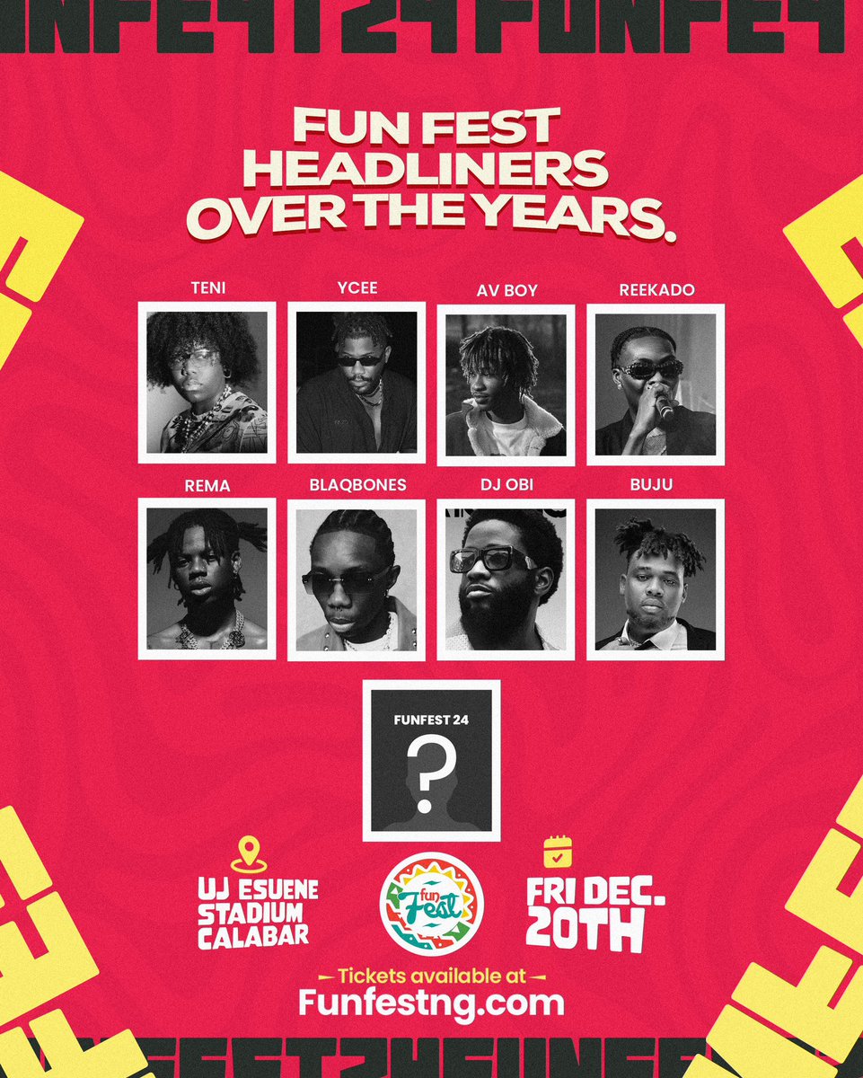 funfestng's tweet photo. Over the years, we’ve had amazing artistes grace our stage as headliners

Who do you think will be our headline artiste this year?
Take a wild guess, who knows, we could grant your request https://t.co/qs2ALtLuwQ