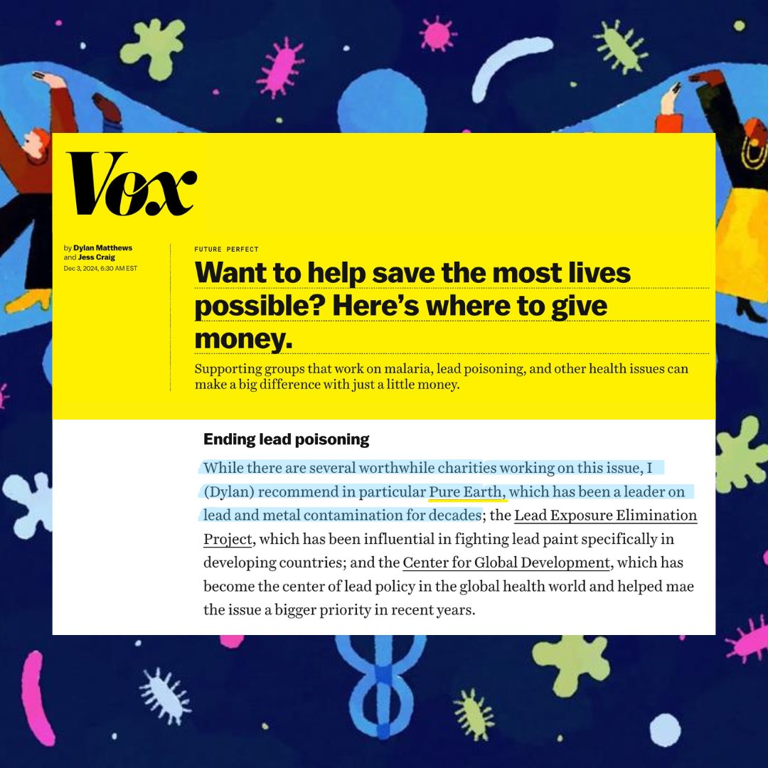 "While there are several worthwhile charities working on [lead poisoning], I recommend in particular Pure Earth, which has been a leader on lead and metal contamination for decades," writes <a href="/dylanmatt/">dylan matthews 🔸</a> in <a href="/voxdotcom/">Vox</a> on where to give to save the most lives.
vox.com/future-perfect…