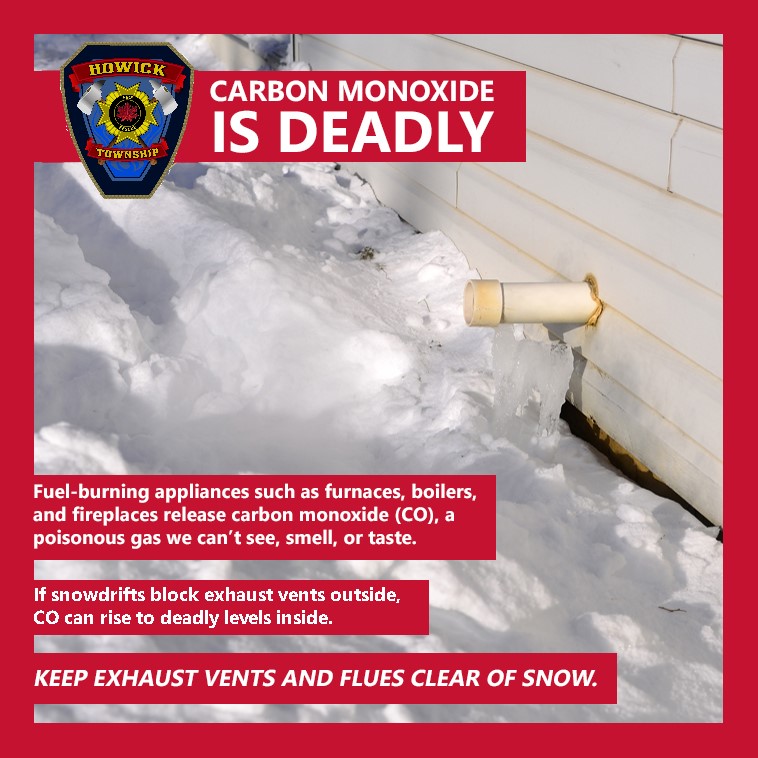 Fuel-fired heating appliances like dryers, furnaces, boilers, and fireplaces are all sources of carbon monoxide. If the vent is blocked, this poisonous gas can reach deadly levels inside the home. Know where the vents on your home are and be sure to clear them when shoveling.