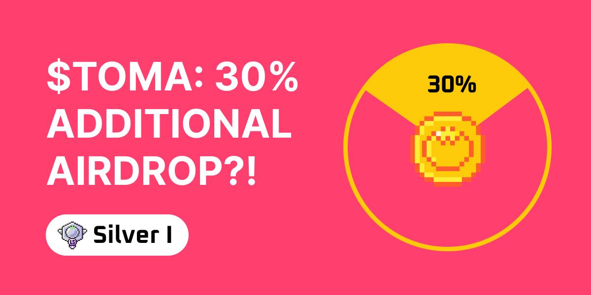 BREAKING #TOMARKET NEWS 🍅 

Tomarket: We’re thrilled to reveal that 30% of $TOMA’s total supply will be airdropped 🪂 to users ahead of the token listing!

Here’s how you can qualify:

🏅 Achieve at least Silver 1 on your Tomarket level.

📷 The snapshot will take place on