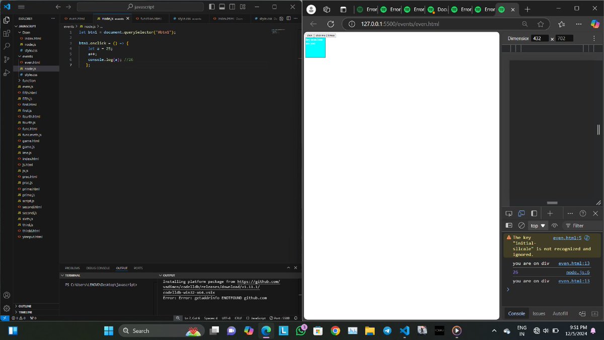 shubhiihunk's tweet image. Day 5 of #WinterArc 🎯 🎅
Today’s Progress:
✨ Events
🎛️ Event Handling
📩 Event Object
🎧 Event Listeners
#JavaScriptJourney #FrontEndDevelopment