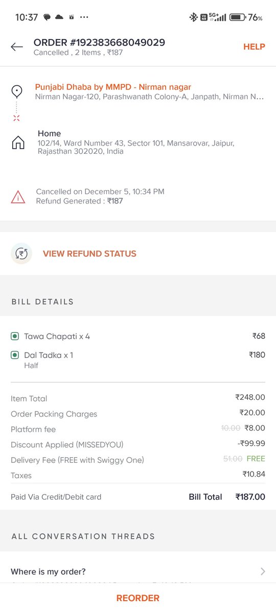 som_sin_sai's tweet photo. Hey @Swiggy @SwiggyCares after more than 1 hour of waiting you are telling your customer that I can't have dinner today? Should I have dinner at midnight? Or should I sleep empty stomach? Simply refunding the order amount is enough? https://t.co/jAEnY2kTuH