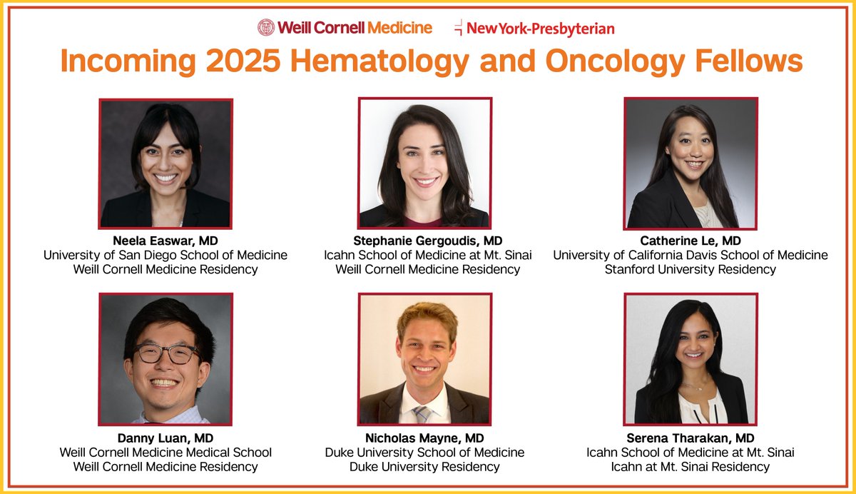 WCMHemOncFellow's tweet photo. We’re excited to announce our incoming 2025 @WeillCornell @nyphospital Hematology &amp; Medical Oncology fellows! We can’t wait for them to officially join us on campus in July 2025! https://t.co/KiYQ9bBI1d