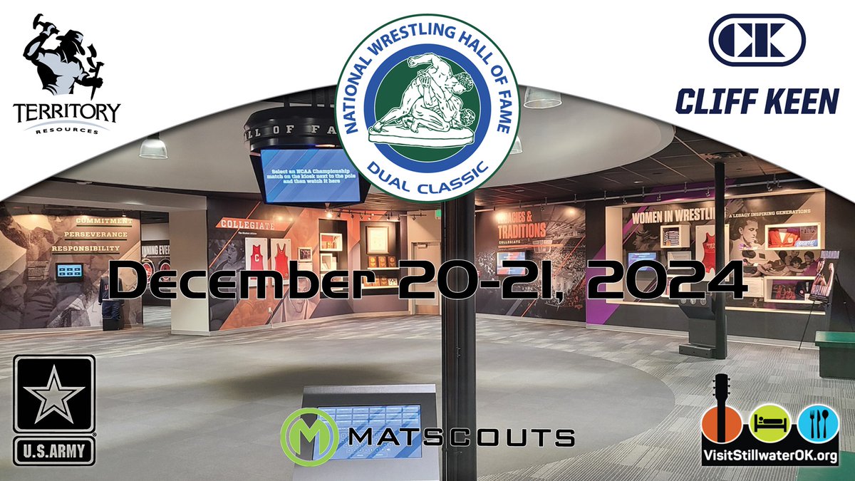 Excited to host 10 of the top high school wrestling teams on Dec 20 &amp; 21 in Third-Annual @nwhof Dual Classic presented by @ckawrestling and Territory Resources at Stillwater High School

Event sponsors include @usarmy and <a href="/visitstillwater/">Visit Stillwater</a>

READ more -&gt; ow.ly/sIP650UlRKK