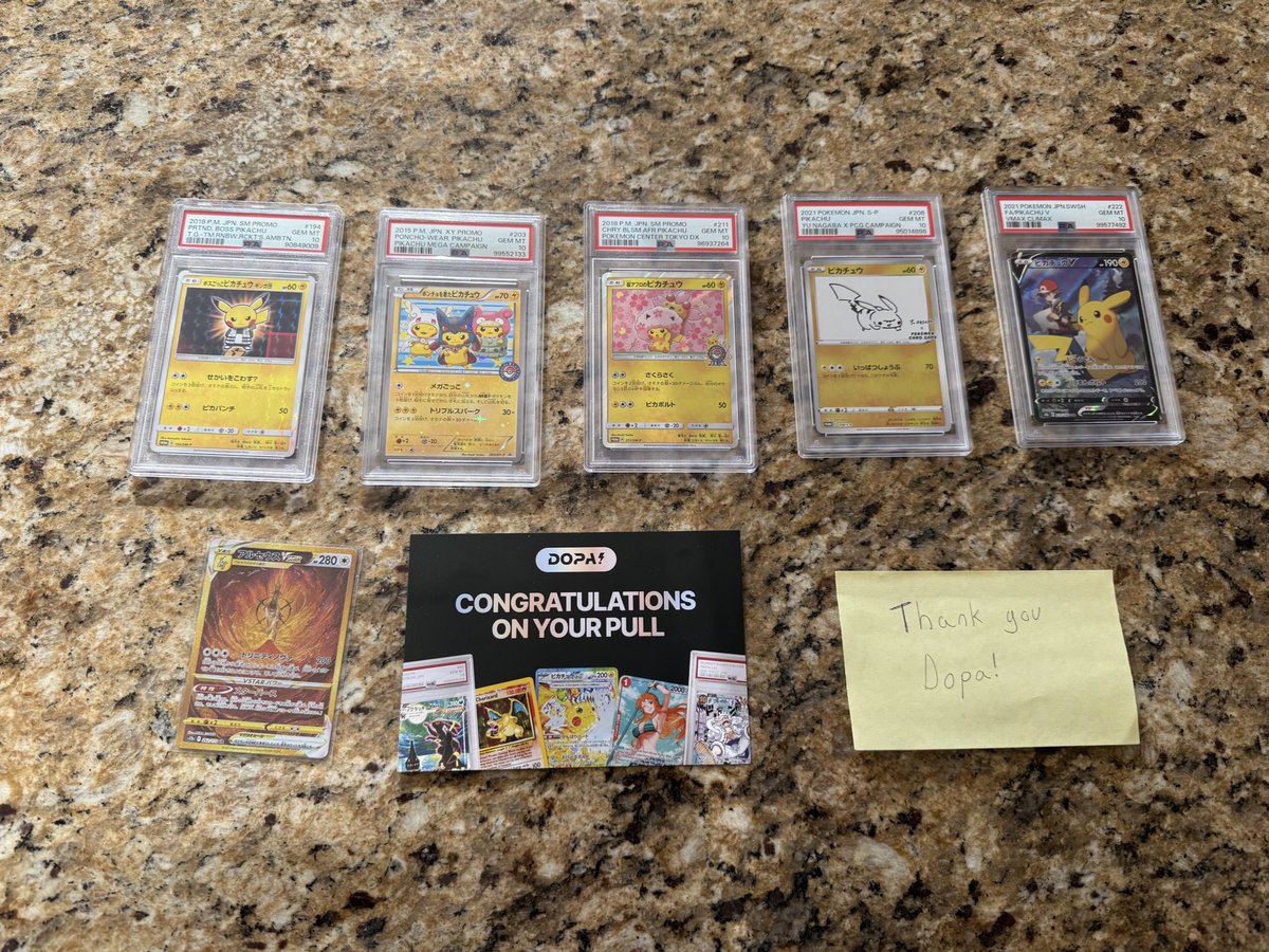 PrazmaMike's tweet photo. Thank you @DOPAcard for the awesome pikachu cards and arceus added to my collection. I can’t believe how well packaged they were and how fast they came. #dopapulls #dopa https://t.co/2uhOyKHZSp