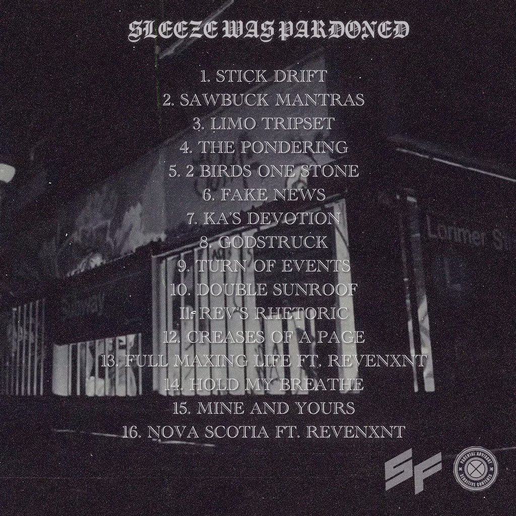 SLEEZEWASPARDONED DROPPING FRIDAY THE 13TH 12/13/24. EXECUTIVE PROD. MIX &amp; MASTERED BY SLEEZE  TRACKS PRODUCED BY REVENXNT.