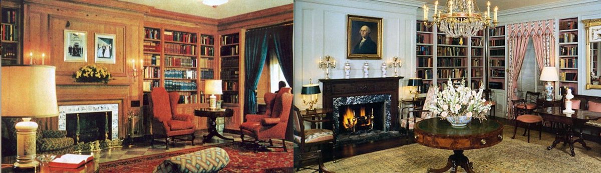 White House private library under Eisenhowers (left) and then as changed by Jackie Kennedy (right)--any preference?