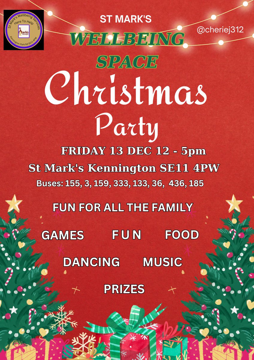 Christmas Party 
👉at St Mark's Kennington SE11 4PW <a href="/stmarksken/">St Mark's Kennington</a>
👉FRIDAY 13 DEC 12 - 5pm