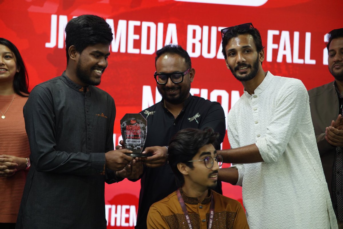 jmc_mediabuzz's tweet photo. Here are the podium-grabbers of the National Short Film Competition 2024! 🎬  

🥇 Champion: Colors of Hope by Mrittika Rashed  
🥈 First Runner-up: Shoe by MD Shekh Farid, Sarkar Adib Ahmed Srabonto, and Mushfiqur Rahman  
🥉 Second Runner-up: B Positive by Pritom Saha https://t.co/GDEnQsPCvj