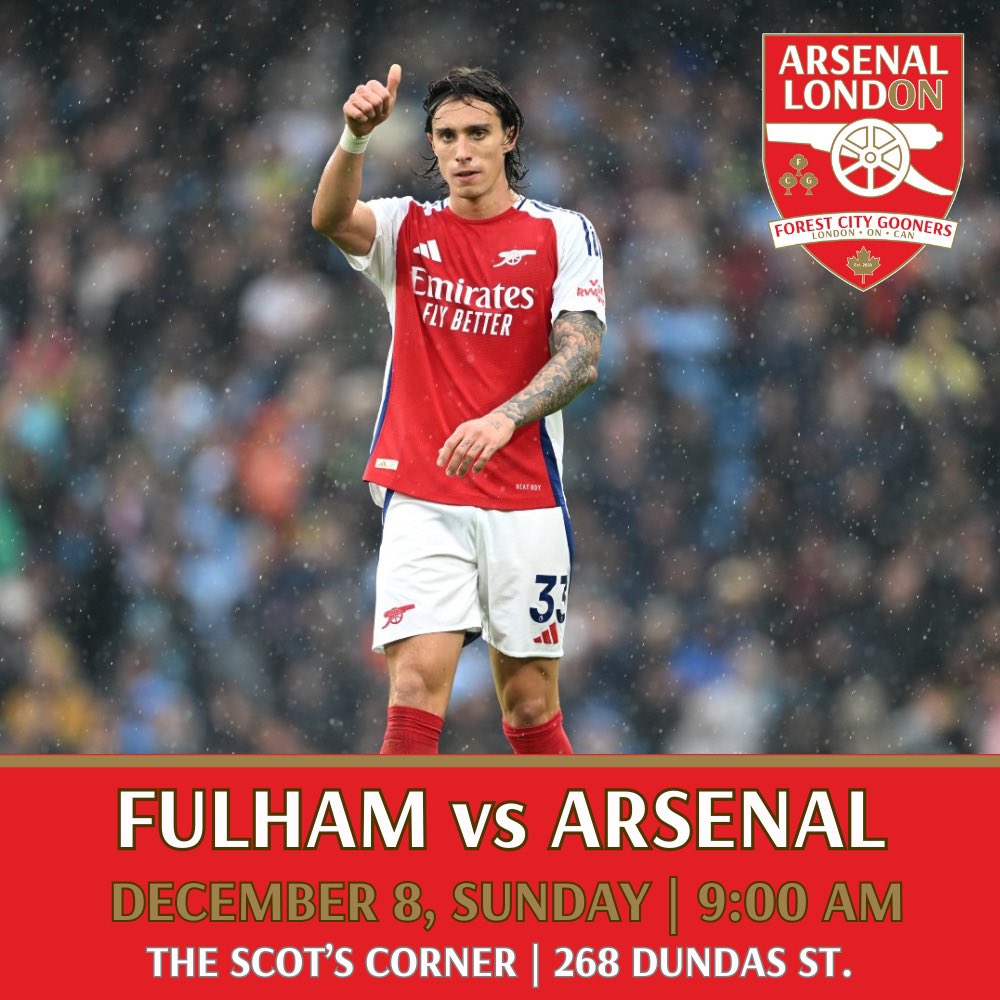 Great turnout yesterday Gooners! Still buzzing after that United win yesterday? Join us at Scot’s Corner on Sunday for the early 9 am kick off and cheer on the lads as we try to go 5 wins in a row. #COYG <a href="/arsenalcanadasc/">Arsenal Canada</a>