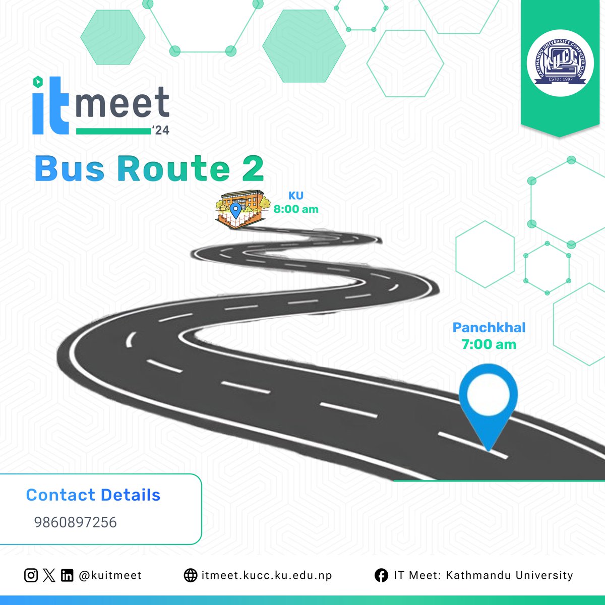 kuitmeet's tweet image. IT Meet 2024 is on the move! 
Check out Bus Route 1 and Route 2 and catch the ride to KU. 🕘 
Don’t miss out—contact 9769378102 for Route 1 and contact  9860897256 for Route 2 for more details. Let’s make it to IT Meet together! 🎉 
#itmeet #itmeet24 #Road #KathmanduUniversity