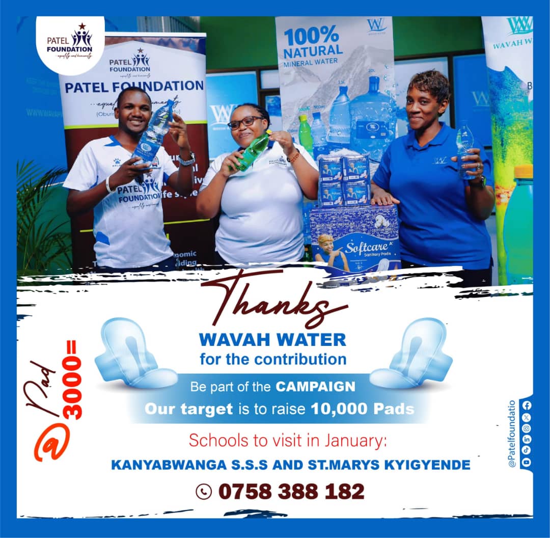 Patel Foundation (U) Limited (@patelfoundatio) on Twitter photo We'd like to take this opportunity to thank <a href="/wavahwater/">Wavah Water Ltd</a> for their massive support towards our campaign. We also invite other individuals & companies to be part of the campaign through Patel Foundation (U) Ltd. Our target is to raise 10,000 pads, with each pad costing UGX 3,000. We'd like to take this opportunity to thank <a href="/wavahwater/">Wavah Water Ltd</a> for their massive support towards our campaign. We also invite other individuals & companies to be part of the campaign through Patel Foundation (U) Ltd. Our target is to raise 10,000 pads, with each pad costing UGX 3,000.