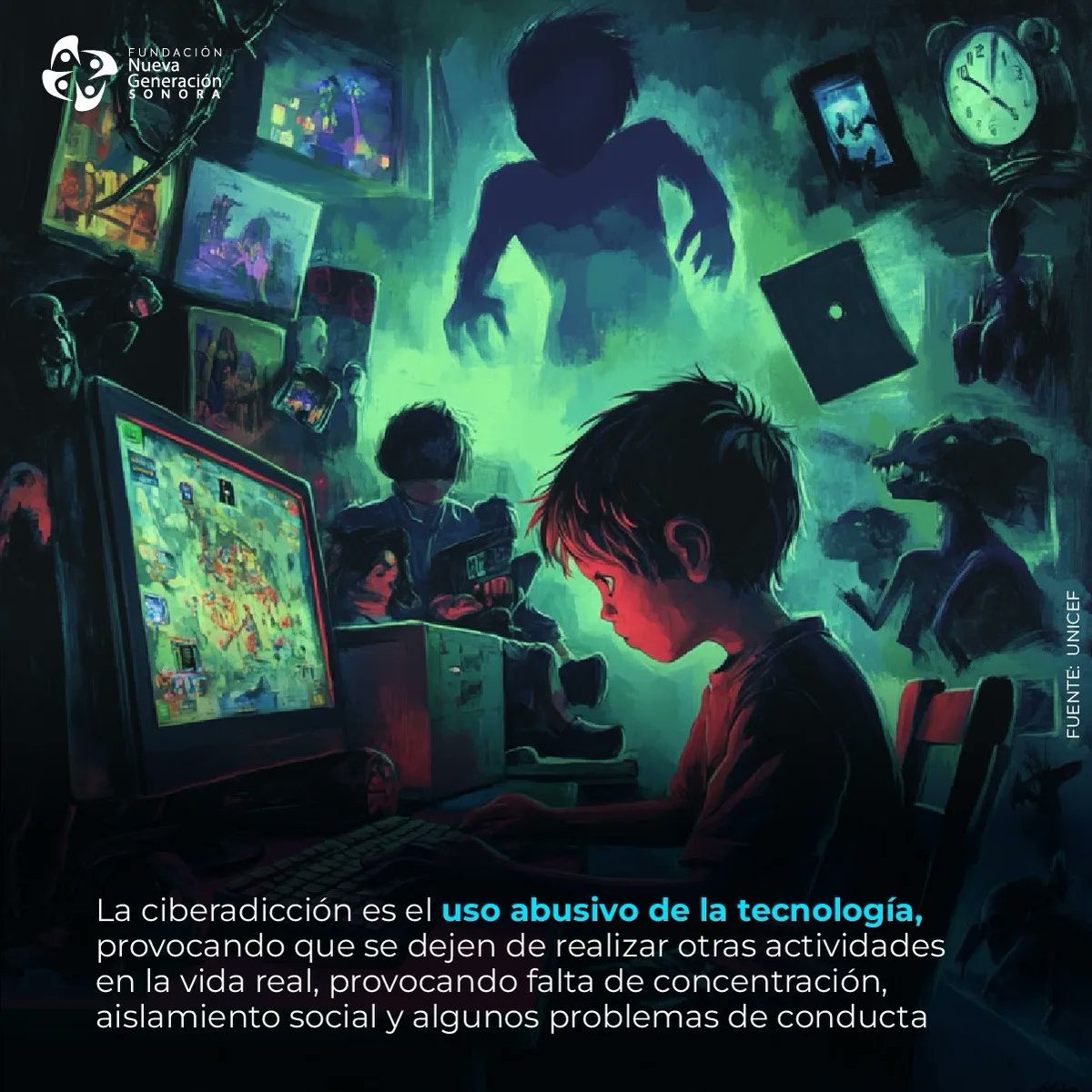 FNGSonora's tweet photo. 💻 Ciberadicción: Pasar mucho tiempo frente a las pantallas  puede afectar tu cuerpo, mente y relaciones. La tecnología es increíble, pero recuerda: tú decides cómo usarla, no ella a ti 🌐📱💻

¡Encuentra el balance y disfruta de ambos mundos! https://t.co/Lu8Qn87iV4