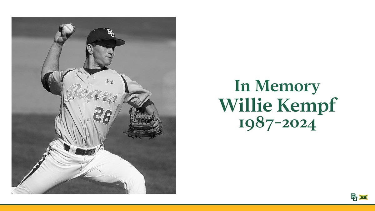 The Baylor Baseball family mourns the passing of Willie Kempf, a four-year letterwinner (2007-10) and one of the most decorated pitchers in BU history.

Willie was a beloved member of our Baylor Baseball family and he will be missed dearly.