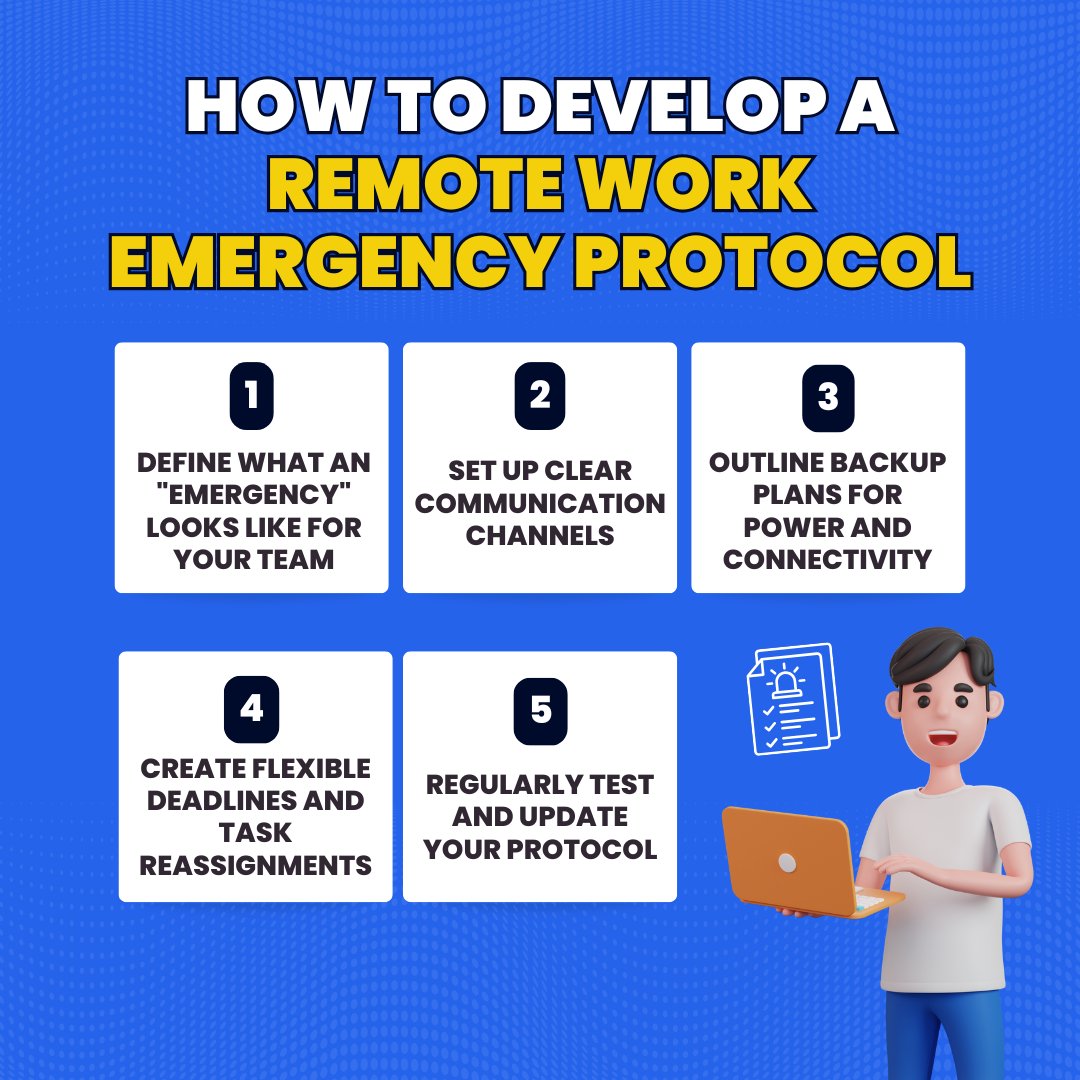 thevirtualboss's tweet image. Build a solid remote work emergency protocol to keep your team connected &amp;amp; productive in any situation! 💻

#RemoteWorkTips #EmergencyProtocol #WorkFromHome #TeamPreparedness #RemoteTeamManagement #CrisisPlanning #BusinessContinuity #FlexibleWork #PowerOutagePlan #TaskManagement