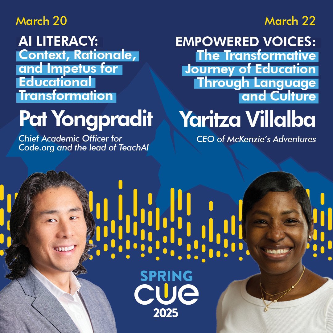 Announcing our Spring CUE 2025 Keynotes! We are honored to be welcoming Yaritza Villalba of McKenzie’s Adventures and Pat Yongpradit of <a href="/codeorg/">Code.org</a> to the main stage this March!