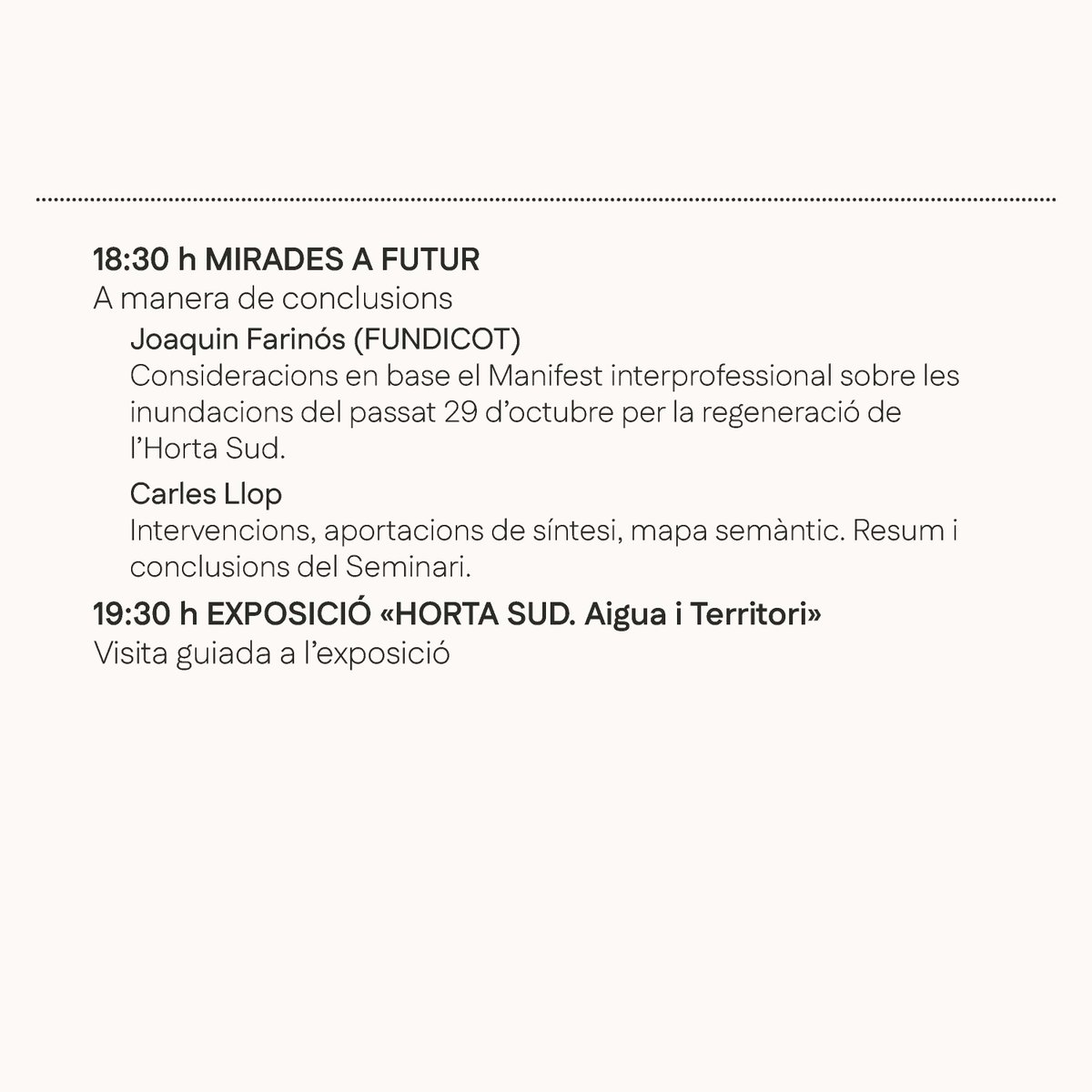 13 dic | Sala de Projeccions ETSA-UPV | 9:00-19:30
APRENDRE PER PREVINDRE - RECUPERAR PER A REGENERAR
Jornades per a la producció de coneixement i reﬂexió sobre les causes i efectes de l’impacte de la Dana i a la reconstrucció i regeneració ecosocial de les comarques afectades.