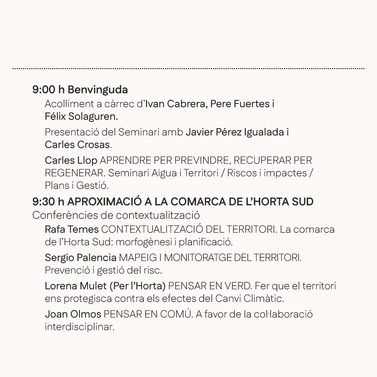 etsaUPV's tweet photo. 13 dic | Sala de Projeccions ETSA-UPV | 9:00-19:30
APRENDRE PER PREVINDRE - RECUPERAR PER A REGENERAR
Jornades per a la producció de coneixement i reﬂexió sobre les causes i efectes de l’impacte de la Dana i a la reconstrucció i regeneració ecosocial de les comarques afectades. https://t.co/jTdQH9YRbM