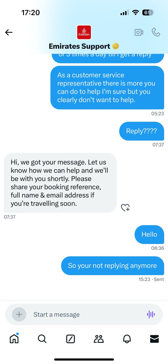 APRILIA_Dave1's tweet photo. @EmiratesSupport shocking customer service. Been waiting 6 weeks for a reply for the complaints department. 
Customer support no use at all. Just same message over and over again. 
Just wait longer https://t.co/rrvXANSJnl