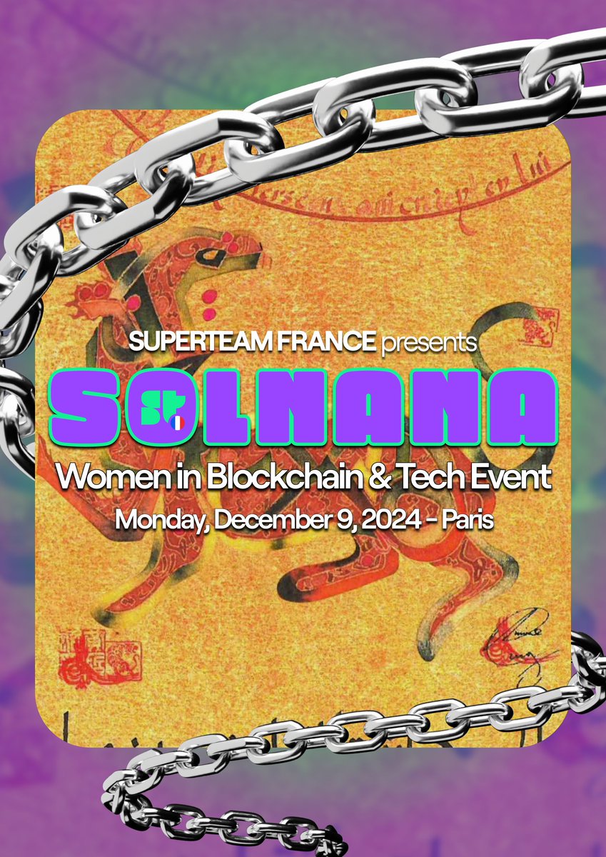 Superteam France (@superteamfrance) on Twitter photo Vous êtes une femme dans la tech, la blockchain ou l'I.A ?
Solnana est fait pour vous !
Rejoignez-nous ce lundi 9 décembre chez Holidermie, Paris, pour une soirée unique mêlant techs, talks inspirants, networking et bien-être.
🌟 Intervenantes :
<a href="/celineshen_art/">Céline Shen</a> : Vous êtes une femme dans la tech, la blockchain ou l'I.A ?
Solnana est fait pour vous !
Rejoignez-nous ce lundi 9 décembre chez Holidermie, Paris, pour une soirée unique mêlant techs, talks inspirants, networking et bien-être.
🌟 Intervenantes :
<a href="/celineshen_art/">Céline Shen</a> :