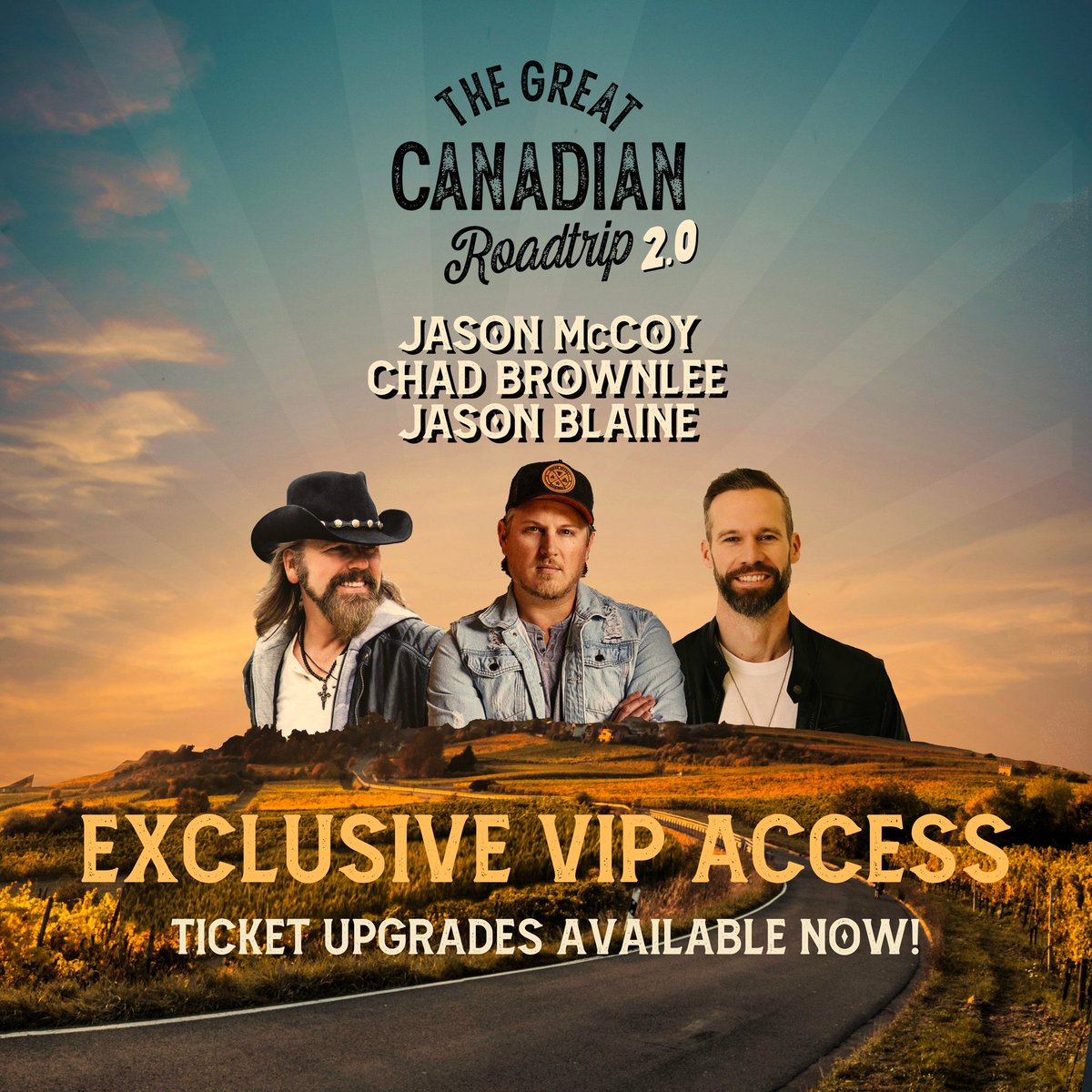 💥 VIP UPGRADES ARE HERE! 💥

Exciting news, roadtrippers! We've just launched an exclusive VIP upgrade for the Great Canadian Roadtrip 2.0! This is your chance to get up close and personal with Jason, Chad and Jason before the show!

Don’t wait - VIP spots are very limited!