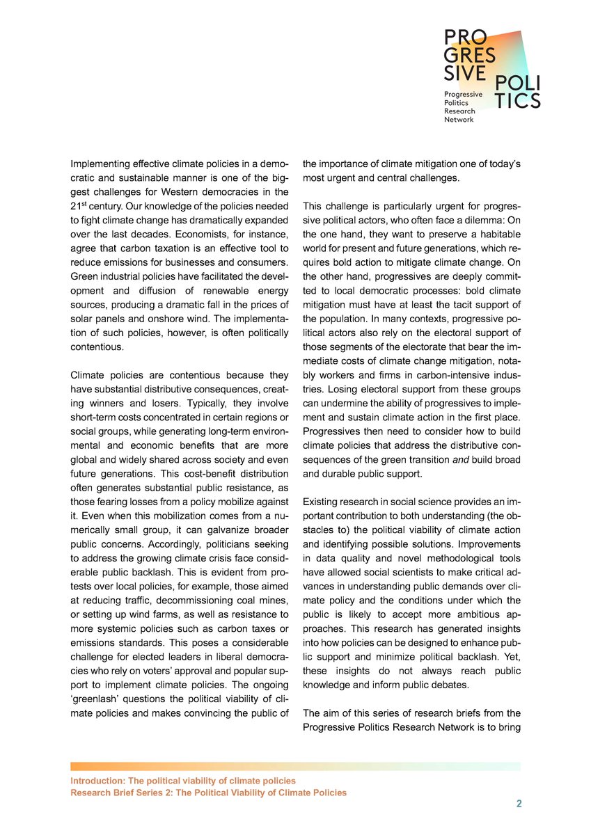 tabouchadi's tweet image. Tomorrow, we publish 4 new research briefs from the Progressive Politics Research Network. The focus is on the "Political Viability of Climate Policies" - a political science perspective on how more ambitious climate policies are possible. Here a preview of the theme introduction