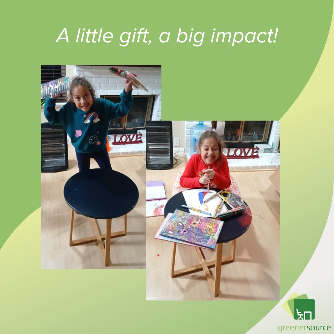 agreenersource's tweet image. 🌈✨ We’re thrilled to see this side table find a loving home and become the perfect spot for creativity to shine. 💕 Thank you for sharing this sweet moment with us! 🖍️🎨
#greenersource #givingback #donations #furniturewithlove #helpinghands #smallacrsbigimpacts