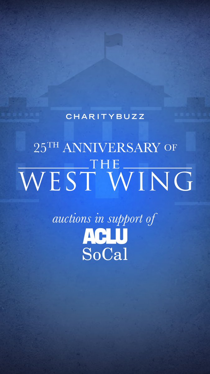 marycmccormack's tweet photo. The West Wing’s 25th anniversary is being celebrated in @ACLU_SoCal auction w/ 20+ items/experience with the cast and creators of TWW. All proceeds support their vital work to protect civil rights and liberties. 

Click link: https://t.co/0UHJuEi6GE https://t.co/kbGnmkcSqI