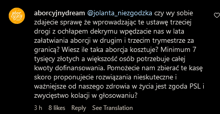 ALowicz's tweet photo. @JNiezgodzka @LegalnaAborcja_ @donaldtusk @DorotaLoboda @AM_Zukowska @moanrosa @LepkowskaGolas @ko_klub @__Lewica @FEDERApl @aborcyjnydream dla ścisłości dodajmy jakie odpowiedzi dostałaś na ten sam komentarz na insta https://t.co/q7Ho8wLFxK