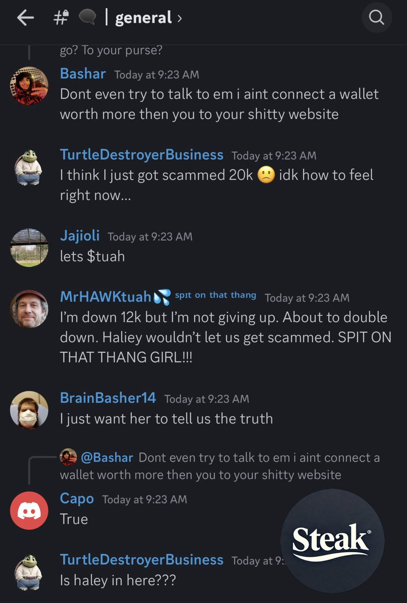 GoodGriefsYT's tweet photo. People are now Flooding The ‘Hawk Tuah Crypto Coin’ Discord Server Looking for Haliey Welch after losing money, calling it a “Scam” https://t.co/T77wSVDZsL