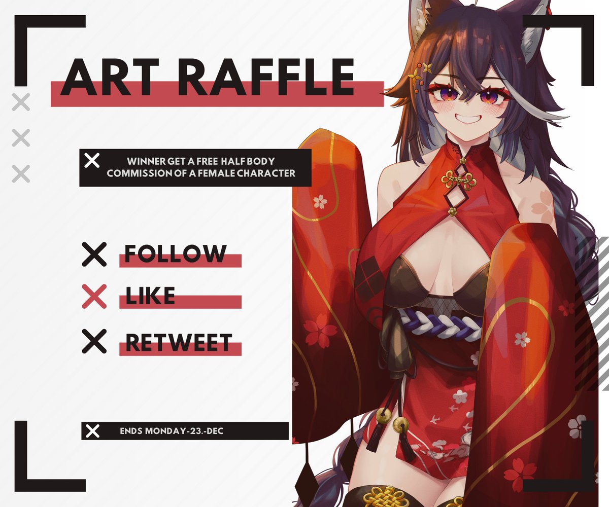 × Christmas ART RAFFLE ×
Wish you all the luck and wish you all good holydays and my greatest wishes for the new year. The winner will be chose random and will be show on stream. GL!!!      
Rules:    
× Follow   
× Like    
× Retweet  
#artraffle #artgiveaway #Vtuber