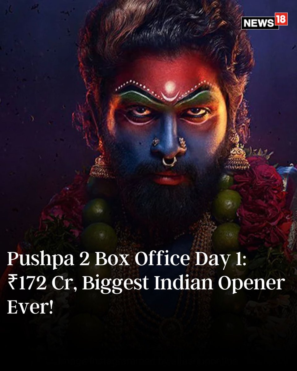 CNNnews18's tweet photo. The sequel to the 2021 blockbuster Pushpa: The Rise has earned a staggering Rs 172.1 crore net across all languages in India

#Pushpa2 #AlluArjun #BoxOfficeReview #Tollywood #Bollywood #Movies 

https://t.co/kMQZQfBE8d https://t.co/H6yUrit7LX