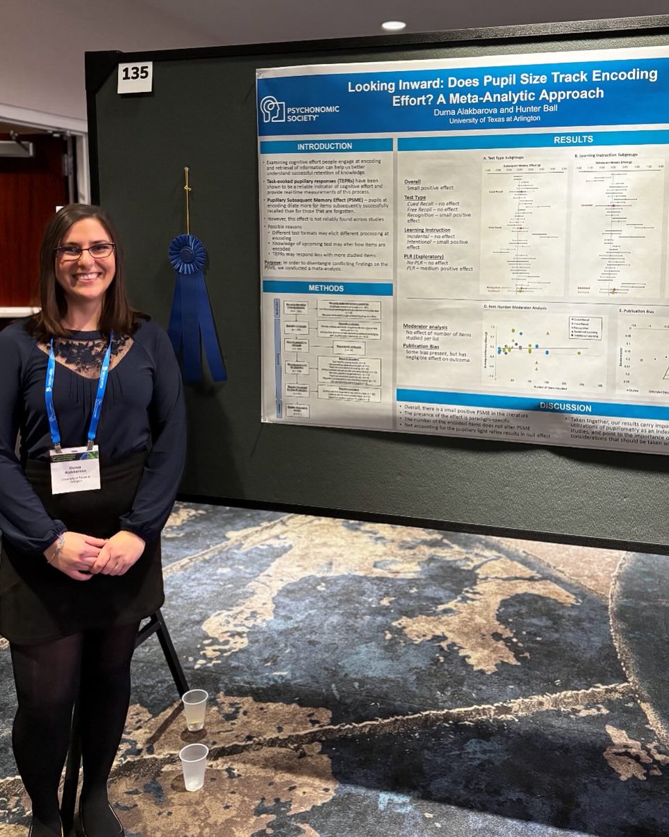 UTAPsych's tweet photo. The Attention, Memory, and Aging Lab, led by Dr. Ball, had an exciting and productive experience at the Psychonomic Societyโs 65th Annual Meeting in New York with graduate students Durna Alakbarova and Connor Dupre! #utapsych #maverickscience #utarlington https://t.co/uAWMFtSZdA