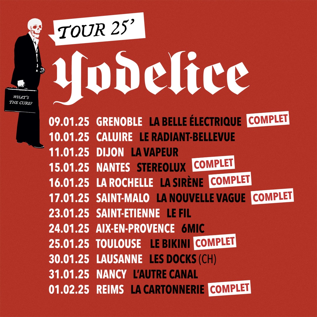La tournée de “What’s The Cure”, le nouvel album de Yodelice , se poursuit en janvier 2025. Il reste encore quelques billets !
concert-auguri.fr/fr/yodelice