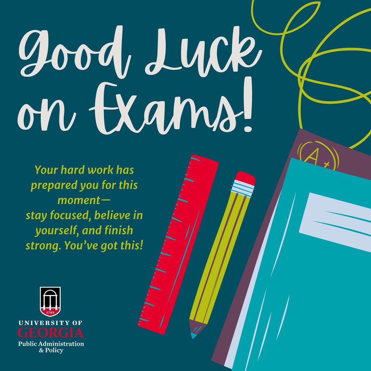 ugapadp's tweet image. Good luck on your exams! Stay focused and confident—your hard work has prepared you for this moment. Finish strong, you’ve got this! 📚✏️💪 #UGASPIA #CommitTo #publicservice