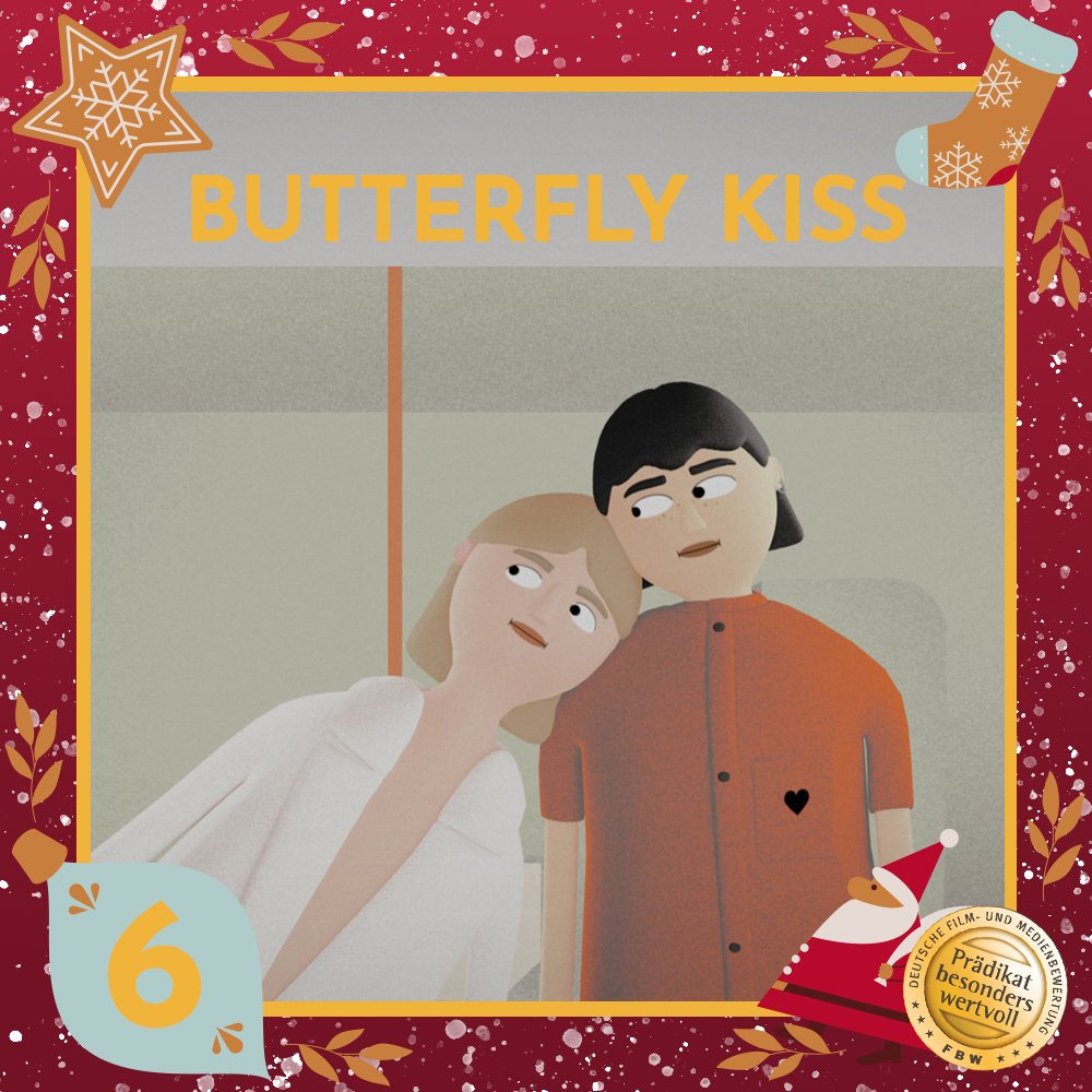 FBWFilme's tweet photo. 🎄✨ #Kurzfilm-#Adventskalender ✨🎄
Die Adventszeit steht ganz im Zeichen des Kurzfilms! 🎬 Hinter dem 6. Türchen wartet:
🎁 BUTTERFLY KISS von Zohar Dvir 🌟
Prädikat: BESONDERS WERTVOLL
#Weihnachtszauber #Adventskalender #besonderswertvoll #FilmLiebe #ButterflyKiss https://t.co/wUL7KSA185