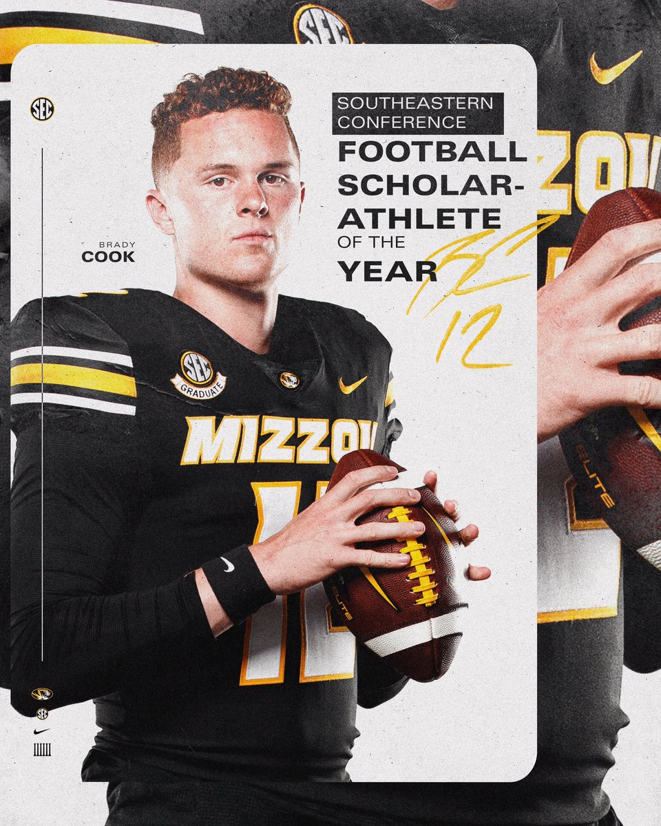 Mizzou Football (@mizzoufootball) on Twitter photo Back to back <a href="/SEC/">Southeastern Conference</a> Scholar Athlete of the Year @qbcook12 🎓🏈
#MIZ 🐯🏈 Back to back <a href="/SEC/">Southeastern Conference</a> Scholar Athlete of the Year @qbcook12 🎓🏈
#MIZ 🐯🏈