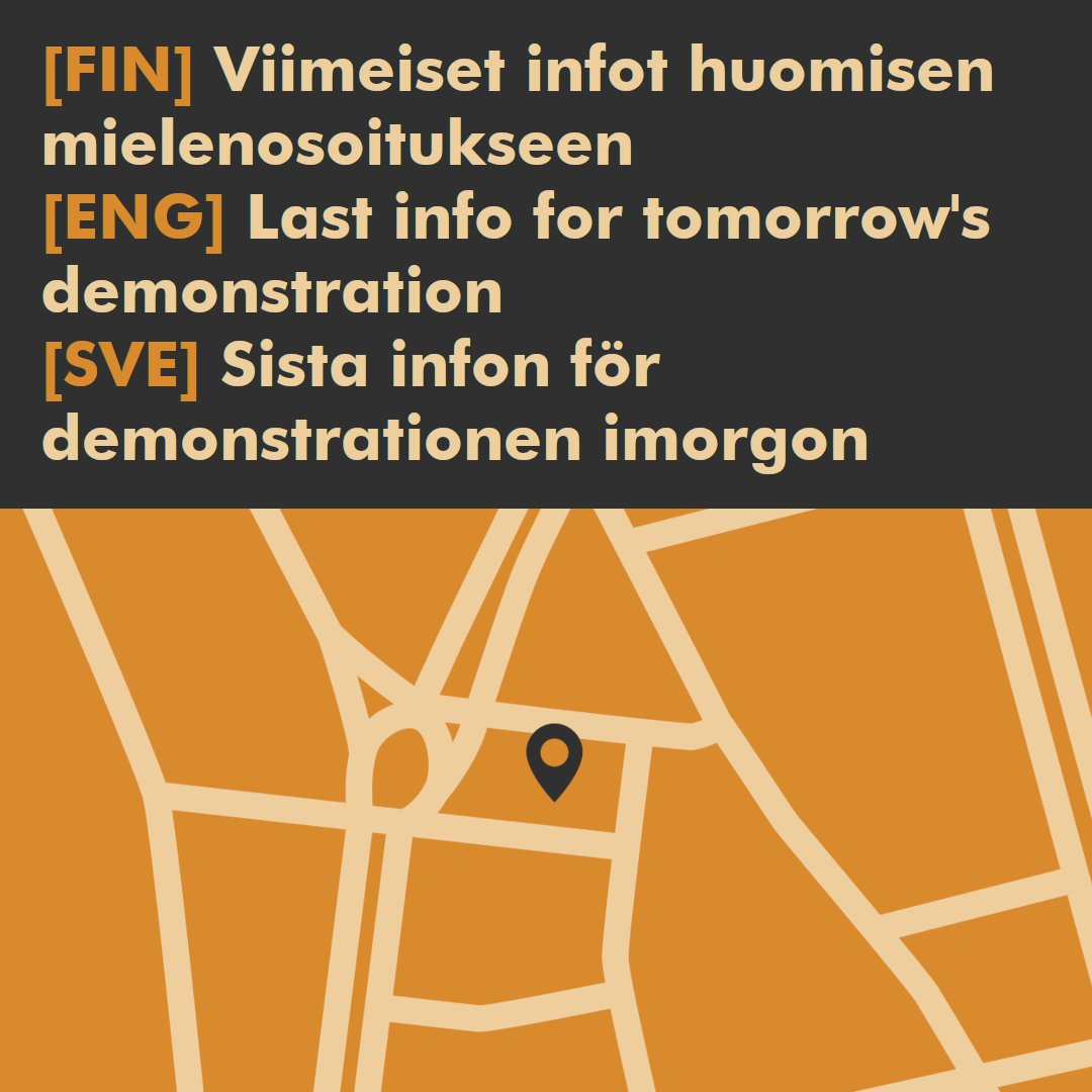 ilmannatseja's tweet photo. [FIN] Viimeiset infot huomisen mielenosoitukseen
[ENG] Last info for tomorrow's demonstration
[SVE] Sista infon för demonstrationen imorgon

#ilmannatseja https://t.co/uy8e1ZbYKH
