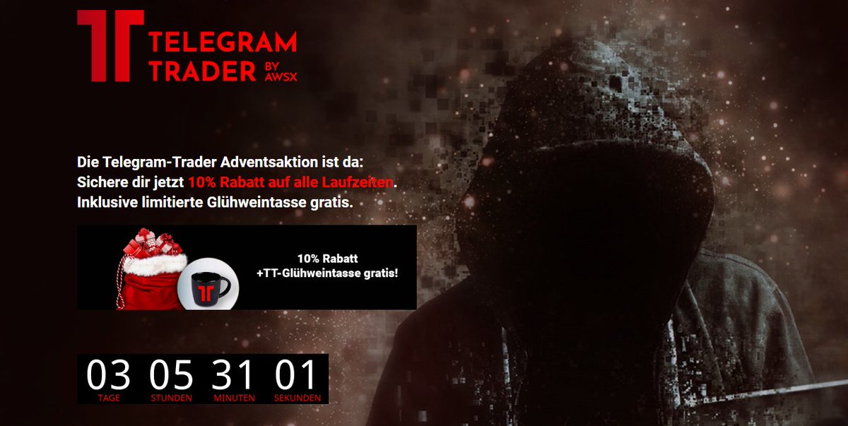 AwsxCharts's tweet image. Countdown läuft: 
Die Telegram-Trader Adventsaktion ist da:
Sichere dir jetzt 10% Rabatt auf alle Laufzeiten.
Inklusive limitierte Glühweintasse gratis.
telegram-trader.de
#Hotstocks #Derivate #Optionsscheine
#Paypal, #Block #Amazon #Oracle