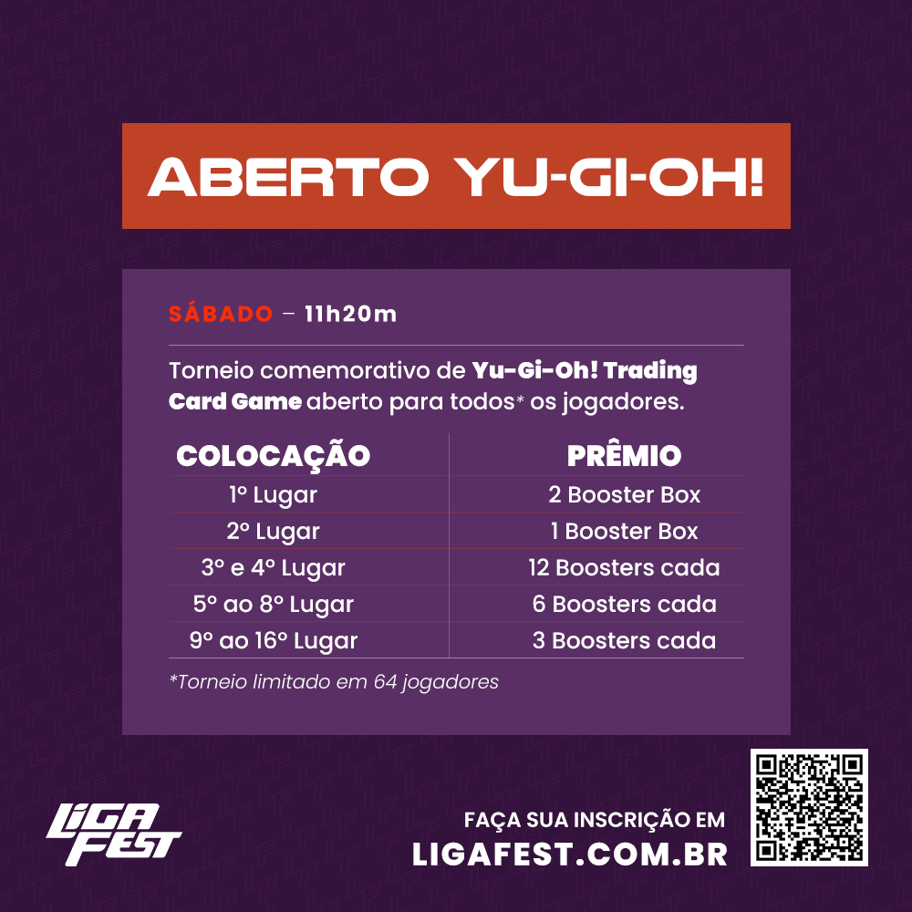 ligayugioh's tweet photo. Uma das grandes atrações da LigaFest é oferecer a oportunidade de vocês explorarem seu lado competitivo 💪🏿

Os torneios são livres para todos os jogadores, mas as vagas são limitadas! Corra e faça sua inscrição no site https://t.co/n09j7nxAFs

#YuGiOhTCG #YuGiOh #DuelLinks https://t.co/qUHP0LWnEd