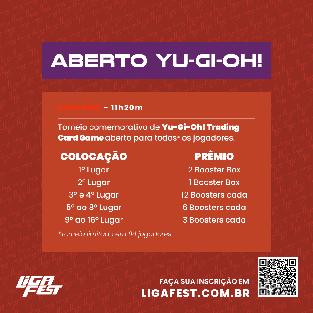 ligayugioh's tweet photo. Uma das grandes atrações da LigaFest é oferecer a oportunidade de vocês explorarem seu lado competitivo 💪🏿

Os torneios são livres para todos os jogadores, mas as vagas são limitadas! Corra e faça sua inscrição no site https://t.co/n09j7nxAFs

#YuGiOhTCG #YuGiOh #DuelLinks https://t.co/qUHP0LWnEd