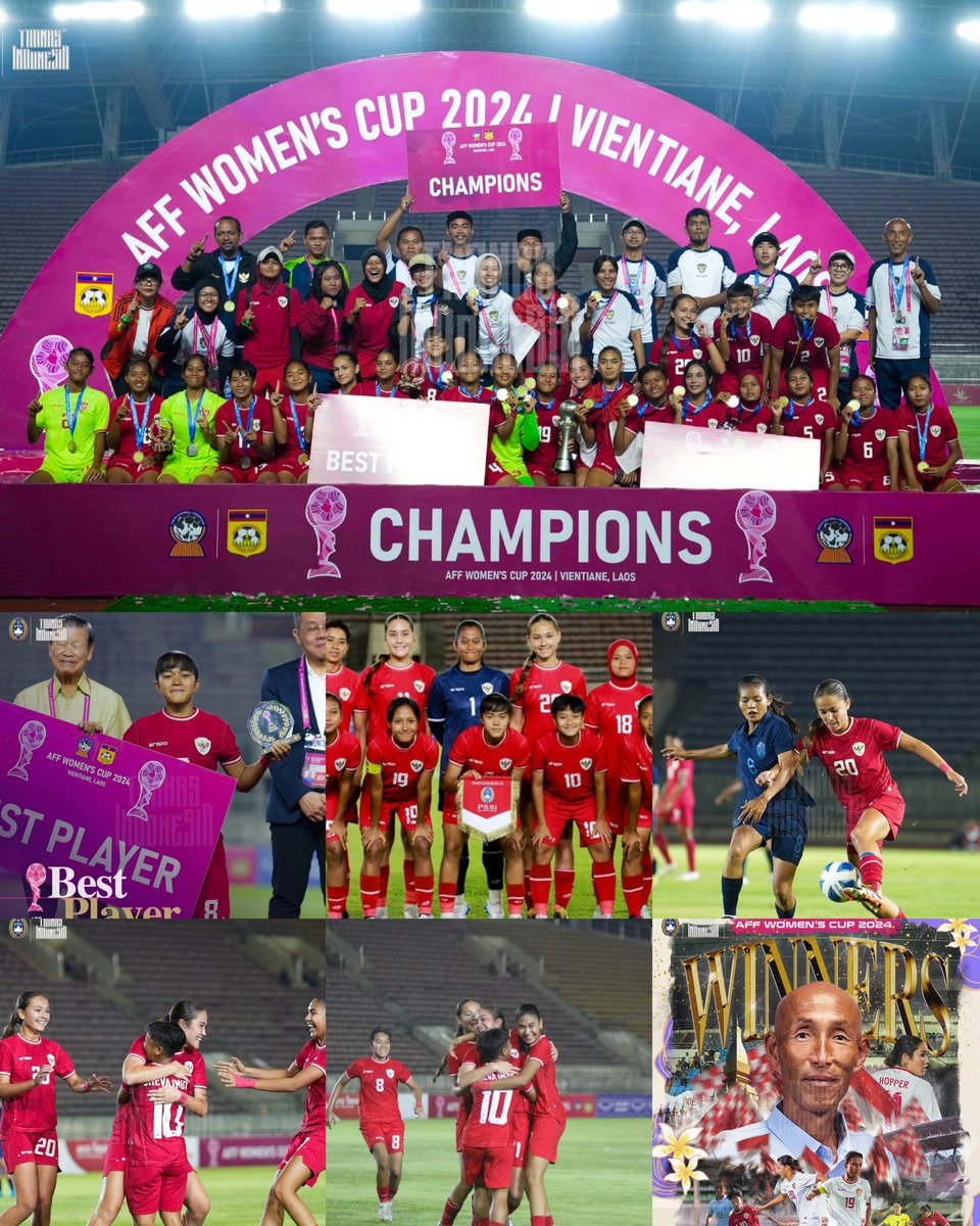 SiaranBolaLive's tweet photo. FINAL AFF WOMEN CUP 2024

KAMBOJA 1-3 INDONESIA
⚽️⚽️ Reva Octaviani 18', 58', 
⚽️ Sydney Hopper 35'

TIMNAS INDONESIA WANITA JUARA #AFFWomenCup2024 

Squad Juara :
1-Laita Rati Masykuroh
16-Ellen Tria Ferlika
17-Vivi Oktavia Riski
13-Safira Ika
5-Gea Yumanda
11-Sydney Sari Hopper
19-Viny Silfianus Sunaryo
20-Katarina Matilda Stalin
9-Claudia Scheunemann
8-Reva Octaviani
10-Sheva Imut
2-Agnes Sintauli Hutapea
3-Debby Alvani
4-Nabila Syisilia
6-Nabila Saputri
7-Octavianti Dwi Nurmalita
12-Noa Leatomu
15-Adinda Amalia Putri
18-Rosdilah Siti Nurrohmah
21-Indri Yulianti
22-Estella Laoupattij
23-Ehasza Amelia Putri

SELAMAT & RAYAKAN 🥳🎉🪅