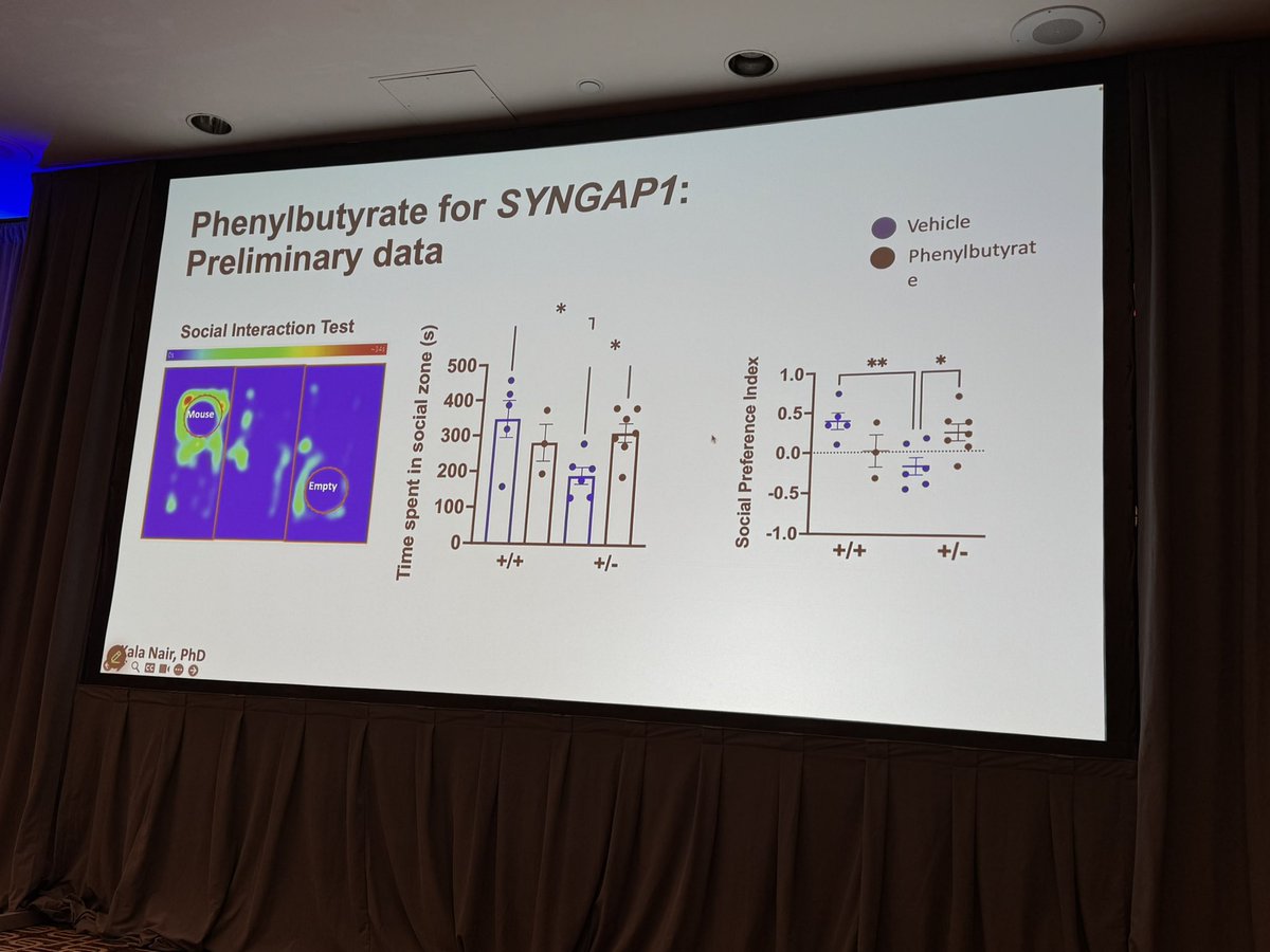 phalliburton's tweet image. Flew in this AM for @cureSYNGAP1 scientific conference. Caught the second half of this overview from @julietkknowles on work on Phenylbutyrate and Nortriptyline repurposing. Both indicate improvements in seizures and socialization. Drug repurposing trials for #SYNGAP1 are here!