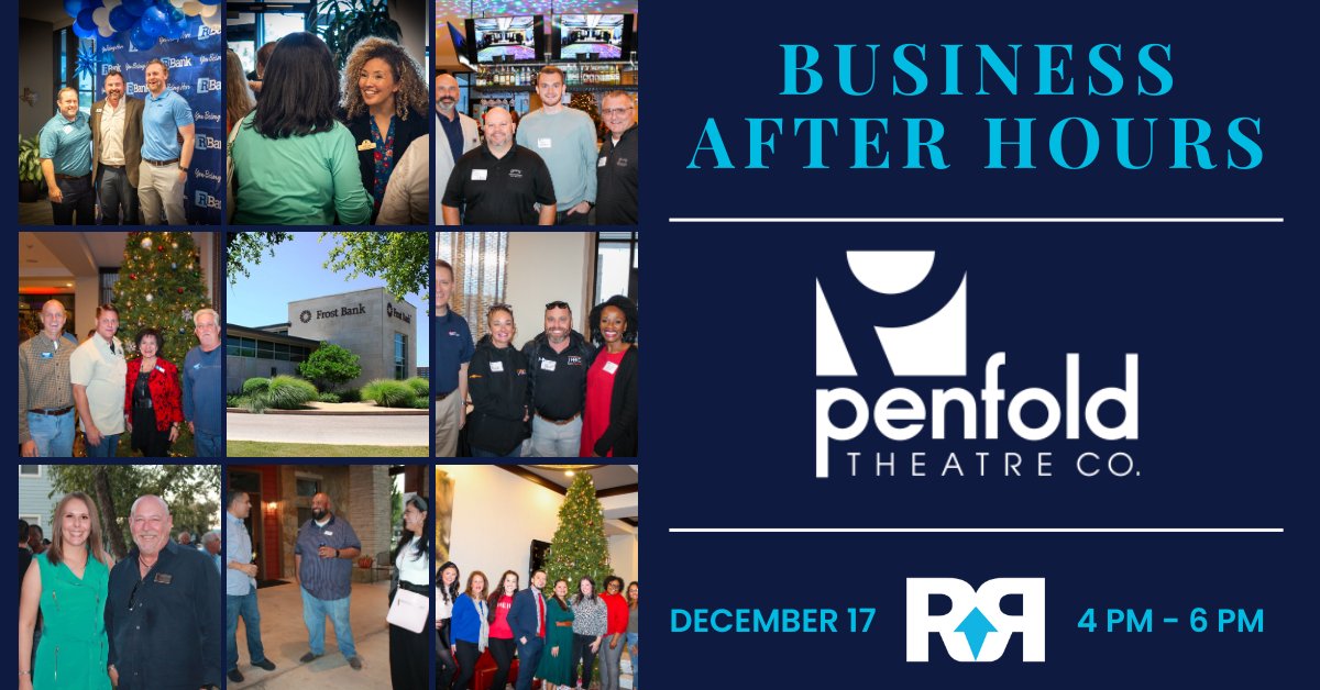 Round Rock Chamber (@rrcoc) on Twitter photo Join us on December 17 for the Chamber's last Business After Hours of 2024 at <a href="/penfoldtheatre/">Penfold Theatre Co</a>! Take advantage of this great networking opportunity & bring business cards for a chance to win a fun door prize & make local connections!🎭⏰🤝
🔗Register: web.roundrockchamber.org/.../BusinessAf… Join us on December 17 for the Chamber's last Business After Hours of 2024 at <a href="/penfoldtheatre/">Penfold Theatre Co</a>! Take advantage of this great networking opportunity & bring business cards for a chance to win a fun door prize & make local connections!🎭⏰🤝
🔗Register: web.roundrockchamber.org/.../BusinessAf…