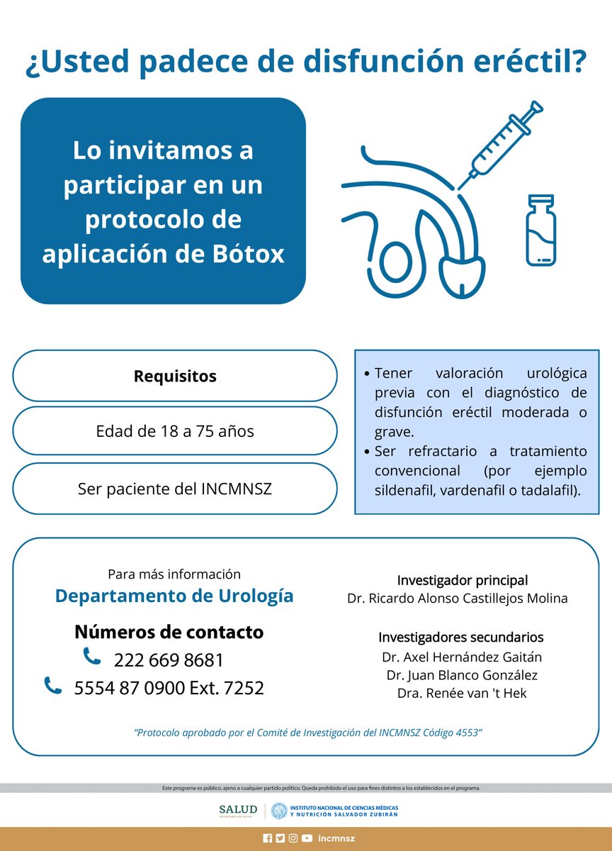 incmnszmx's tweet photo. Te invitamos a un protocolo de investigación, si cumples con los requisitos participa.
Protocolo y cartel aprobado por el Comité de Ética y de Investigación. https://t.co/Am9ziwcYj3