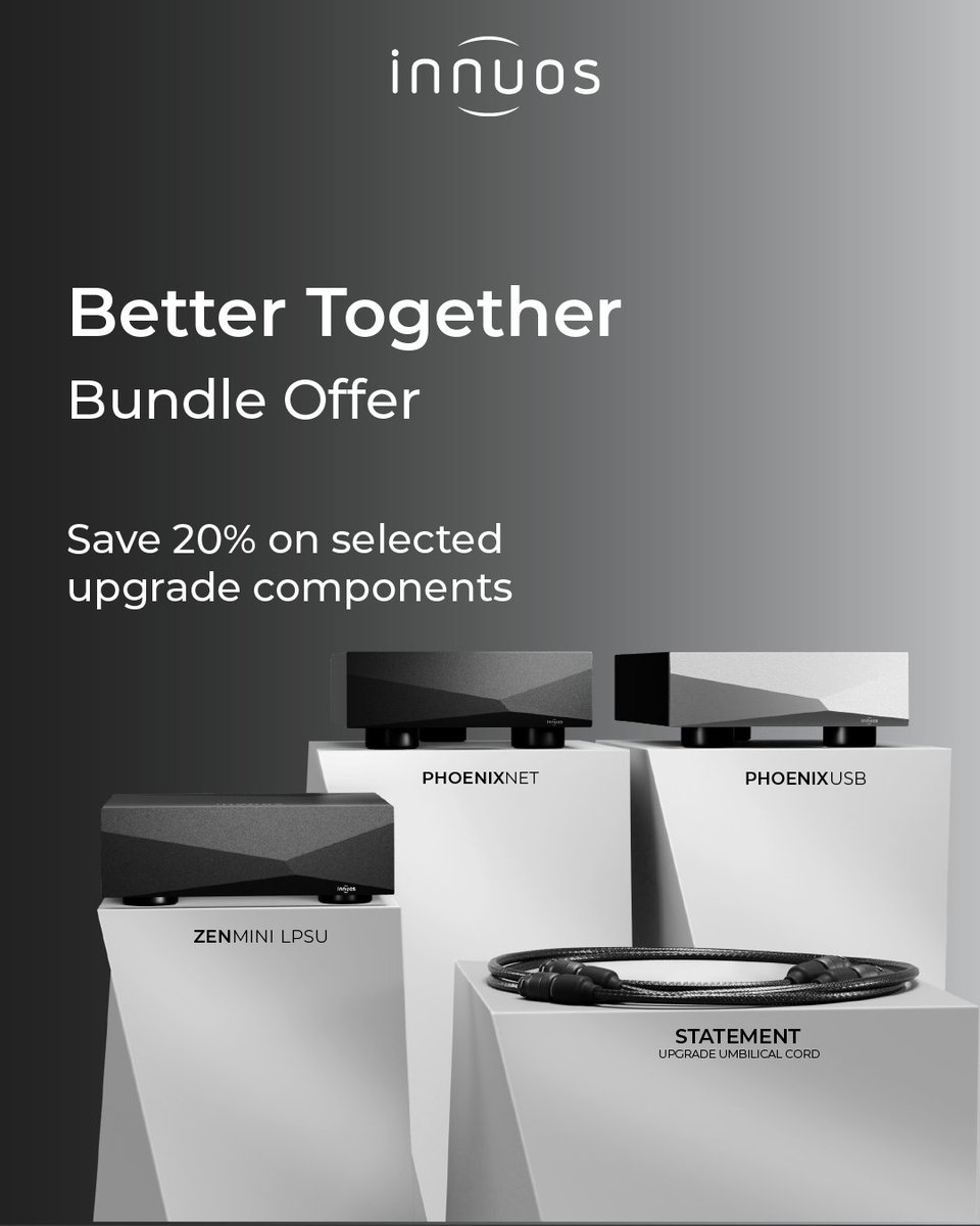 Are you ready to elevate your digital audio experience? Now is the perfect time. Get 20% off on select upgrade components for your Innuos music server/streamer and bring your listening experience to a new level.

More details 👇
innuos.com/bundle-offer/