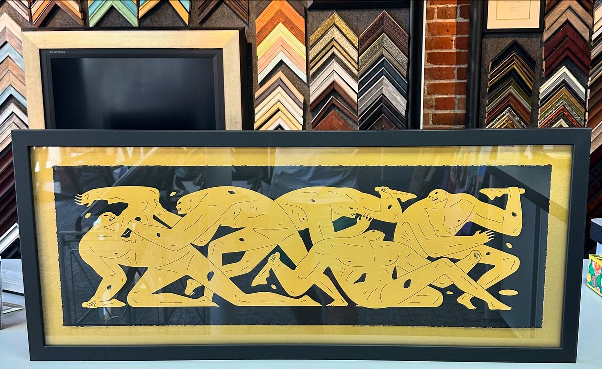 5280customframe's tweet photo. Custom framed Cleon Peterson print using gold matting, UV glass and wood frame! #art #denver #colorado #pictureframing #customframing #5280customframing #topofthetown #cleonpeterson @truvueglazing  @Crescent_CP @LarsonJuhl @FramericaCorp https://t.co/EQJrguV9Dz