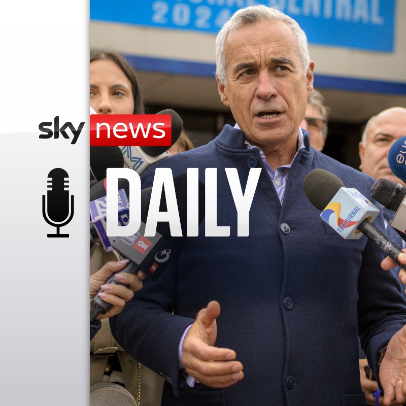 SkyNews's tweet photo. How has far-right candidate Georgescu's TikTok rocked the Romanian election? 📱

@MattBarbet hosts today's Sky News Daily, joined by our Europe correspondent @adamparsons in Romania and @AndaIulia, a lecturer in cyber crime at the University of Portsmouth.