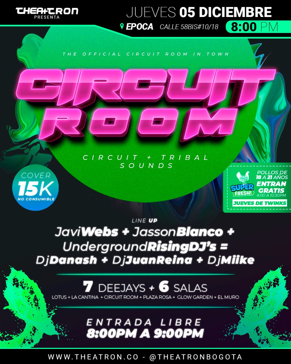 theatronbogota's tweet photo. HOY, #JUEVESHOT ❤️🔥❤️🔥❤️🔥
6 SALAS 🎪 + 7 DJS🎧 + SEXY DANCERS 💪+ #CIRCUITROOM + HOT SHOW 🔥
🎫Entrada libre de 8pm a 9:00pm🆓.
Después de las 9pm, 15k.
#Theatron te da más!!
#Jueves #Thursday
#SexyDancers #HotShow #Bogota #fiesta #Rumba #Music #RingdeDivas #Shows #Fiesta https://t.co/Pzfmir8zsl